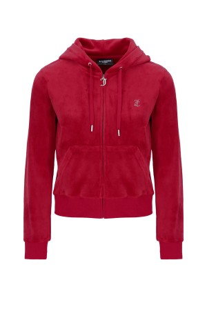 Juicy Couture Classic Velour Diamante Robertson Hoodie Red | JC-SN652061