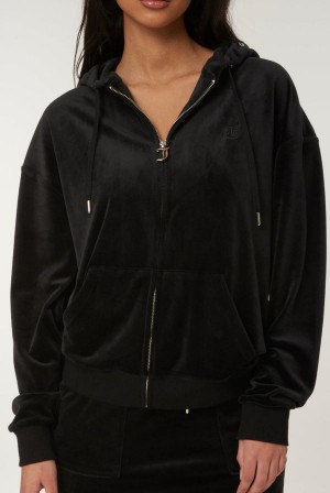 Juicy Couture Classic Velour Oversized Hoodie Black | JC-SN651954
