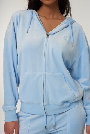 Juicy Couture Classic Velour Oversized Hoodie Powder Blue | JC-SN651967